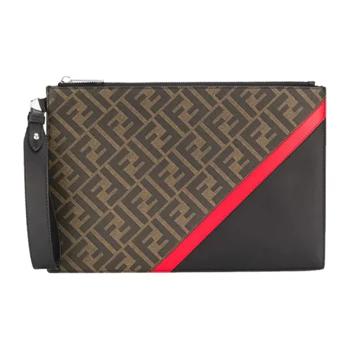 FENDI Покрытие Холст с кожей клатч мужской коричневый черный