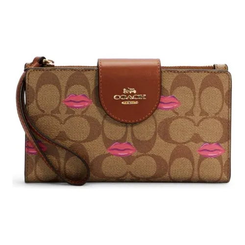 COACH Tech Wallet Монограмма Холст и Кожа Кошелек Женские Коричневый