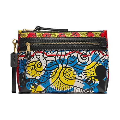 COACH Disney X Keith Haring Коллаборация ACADEMY Кожа Клатч Большой Женский Черный Многоцветный