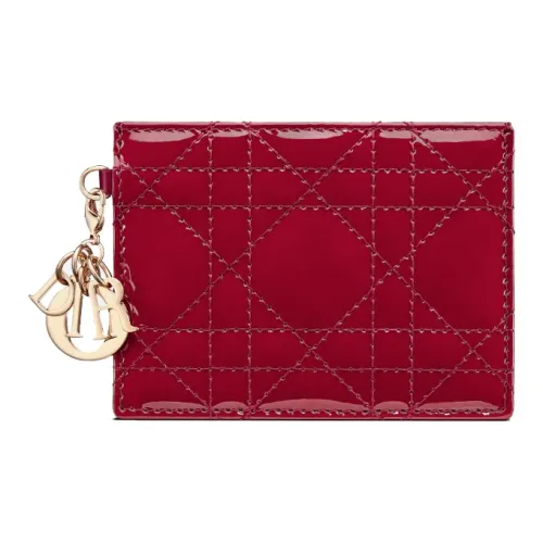 DIOR Lady Dior Телячья кожа Держатель для карт кошелек Женские Вишнево-красный