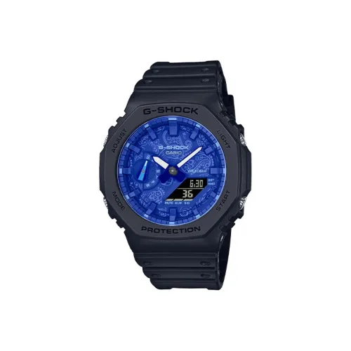 Г Shock Hard Hit × Paisley Theme Кварцевый механизм Смольный ремешок Часы Мужские Циферблат Синий