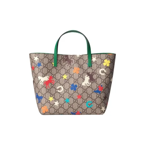 GUCCI Canvas с кожаными вставками тоут сумка для покупок сумка обычная детская цвет эбен зеленый многоцветный