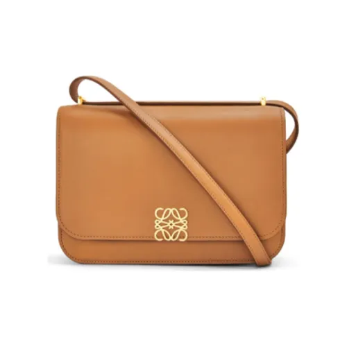 LOEWE Goya Шелк Коровья кожа Маленькая квадратная сумка Сумка через плечо Средний Женские Пустыня Теплый оттенок