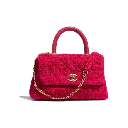 CHANEL Coco Handle Twill Хлопковая ткань Коровья кожа Цепочка Сумка Сумка через плечо Сумка Женская Красная