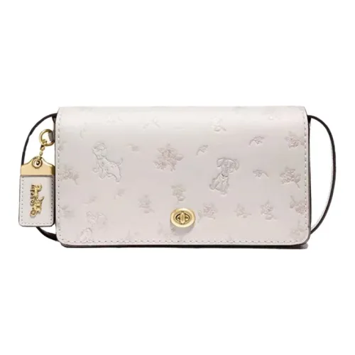 COACH Disney Коллаборация Dinky кожа с откидной крышкой сумка через плечо маленькая женская белая