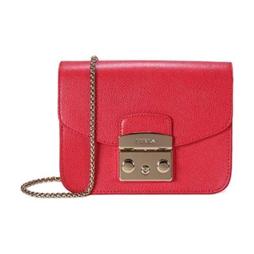 Furla Metropolis Collection Коровья кожа Сумка с цепочкой Маленькая квадратная сумка Сумка через плечо Женская Красная