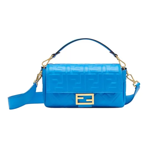 FENDI Baguette Напп Кожа Багет Сумка Сумка через плечо Сумка среднего размера Женская Синяя