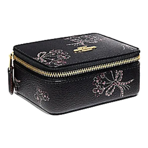 COACH Ювелирные украшения Bo Холст с покрытием и гладкая кожа Шкатулка для украшений Хранение Коробка Мини Женские Черный и розовый