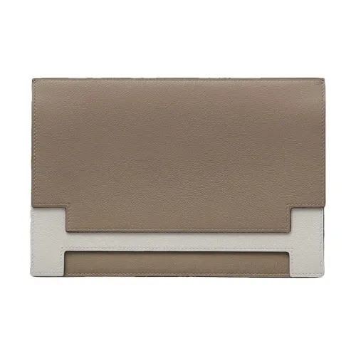 HERMES Телячья кожа Клатч Унисекс Слоновой серый