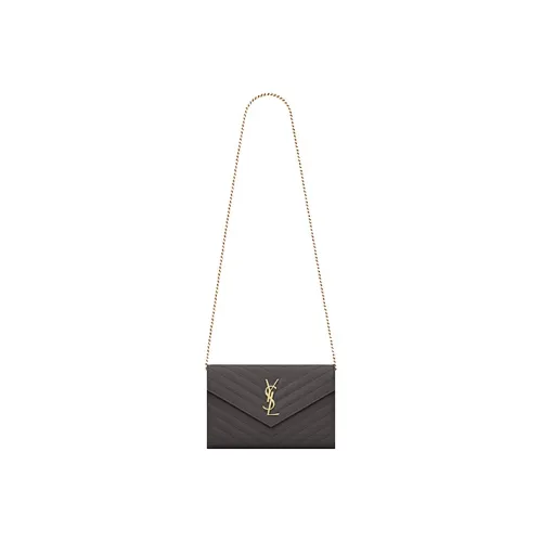 SAINT LAURENT Монограмма Лоскутное шитье С рельефом Тисненый Телячья кожа Цепочка Кошелек Сумка через плечо Женские Серый Белый