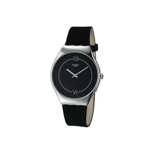 SWATCH Skin Series Кварцевый механизм Унисекс Часы 38 мм Черный циферблат Корпус из нержавеющей стали Кожаный ремешок