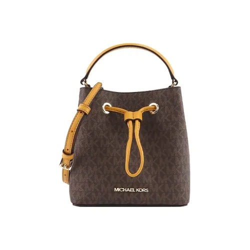 MICHAEL KORS Suri Кожа Ведрообразная Сумка Сумка через плечо Сумка через плечо Маленькая Женская Коричневая и Светло-желтая