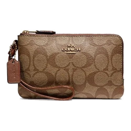 COACH Corner Zip PVC Запястье Сумка Клатч Маленькая Сумка Сумка Маленькая Женская Коричневая
