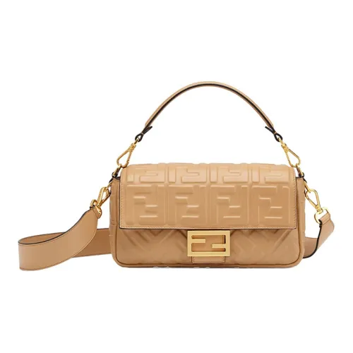 FENDI Baguette Кожа Наппа Портативная Сумка через плечо Сумка на плечо Женская Бежевая