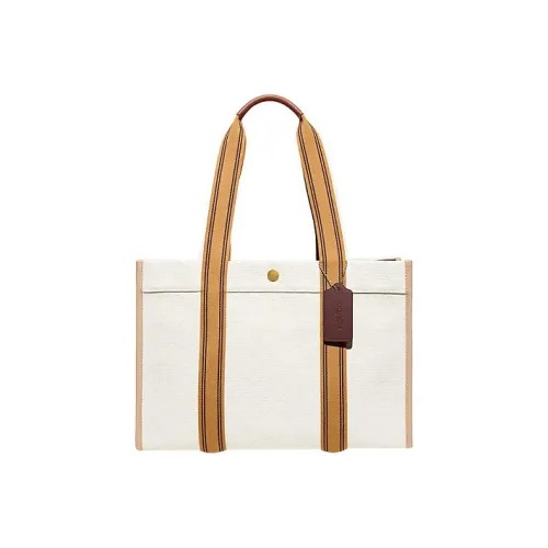 COACH Ткань Одно плечо Сумка Большая Женская Белая и Земляной Желтый