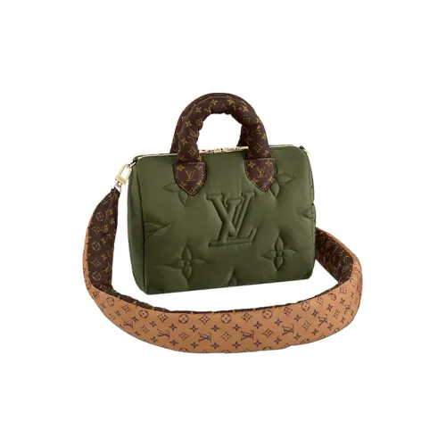 LOUIS VUITTON Speedy Econyl Переработанная ткань с покрытием Холст Сумка через плечо Сумка через плечо Сумка для ноутбука Женская Хаки Зеленая