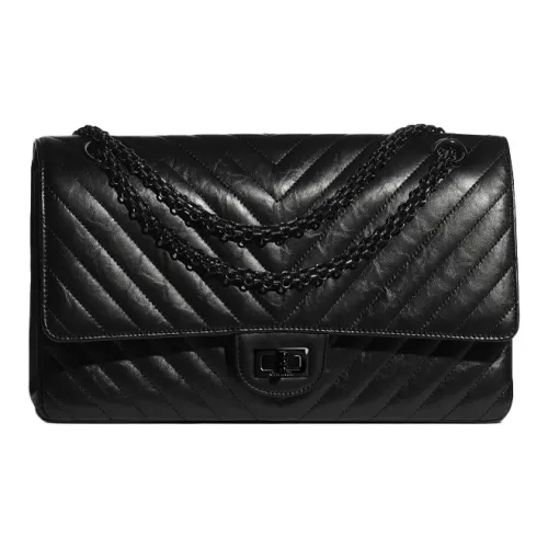 CHANEL 2,55 Vintage Телячья кожа And Металл Плечевая сумка Женская Черная