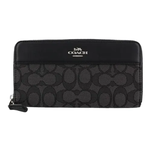 COACH Accordion Zip Холст с кожей Кошелек Унисекс Черный
