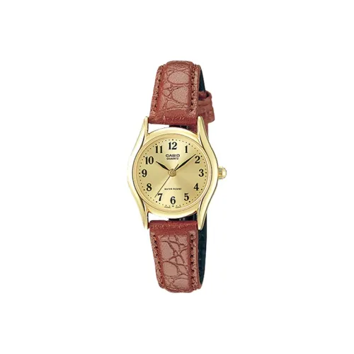 CASIO Enticer Collection Кварцевый механизм Естественная кожа Ремешок Часы Женские Золотистый циферблат LTP 1094Q 9B