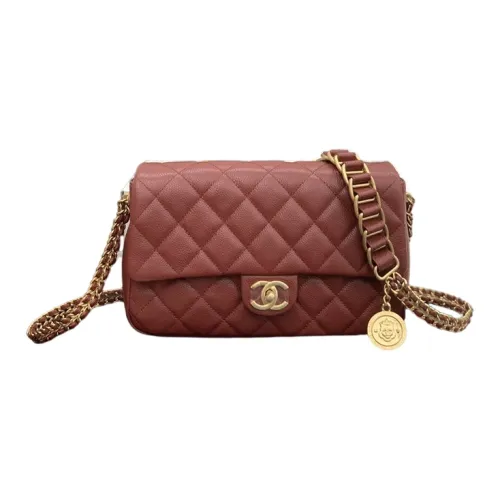 CHANEL Classic Flap CF Coin Collection Телячья кожа Сумка на плечо Средний Женский Красный