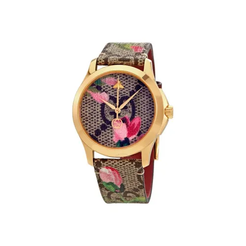 GUCCI Gold 3D Embroidered Bee Collection Наручные часы Кварцевый механизм Холст Ремешок Коричневый Циферблат Унисекс