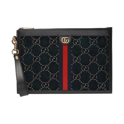 GUCCI Вельвет Пэчворк Кожа Клатч Женский Темно-синий