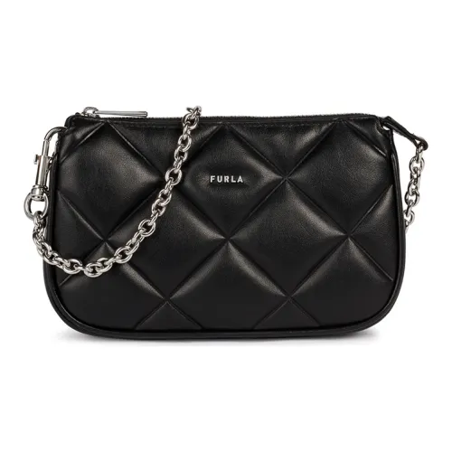 Furla Moon Корова Кожа Плечевая Сумка Цепочка Сумка через плечо Сумка Мини Женская Черная