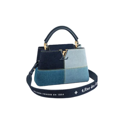 LOUIS VUITTON Capucines Taurillon Кожа с Деним Сумка Сумка на одно плечо Мини Женская Морской синий