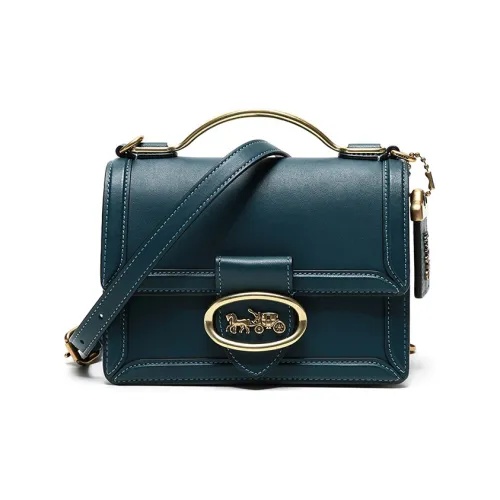 COACH Riley Кожа Аккордеонная Сумка Маленькая Квадратная Сумка Сумка через плечо Сумка через плечо Маленькая Женская Сумка Павлиний Синий