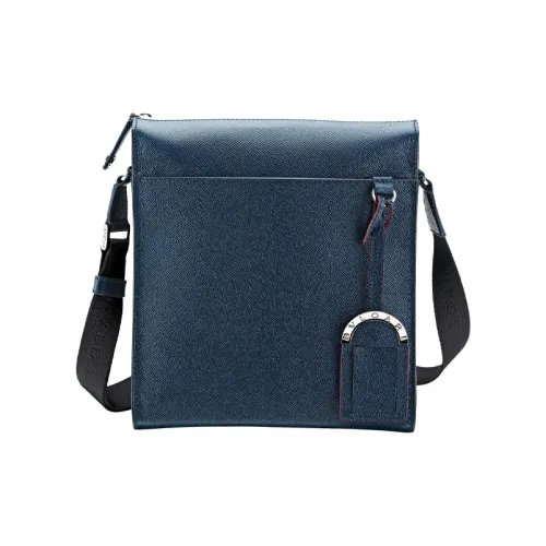 BVLGARI Рельефная Телячья Кожа Курьерская Сумка Сумка через плечо Мужская Сапфирово-Синий