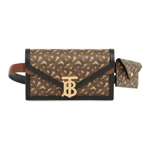 Burberry Монограмма ПУ (полиуретан) Комбинированная Сумка Сумка через плечо Бананка Женская Коричневая