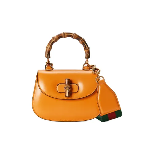 GUCCI Bamboo 1947 Кожа Бамбуковая Сумка Сумка через плечо Мини Женская Желтая