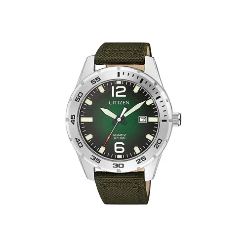 CITIZEN Кварцевый механизм нейлоновый ремешок часы для мужчин зеленый циферблат модель BI1041 06X