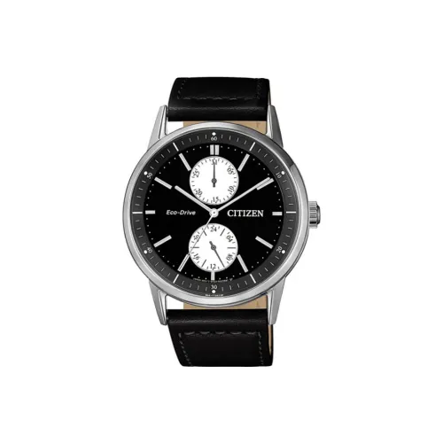 CITIZEN Светильник Кварцевый механизм Естественная кожа Ремешок Часы Мужские Черный циферблат