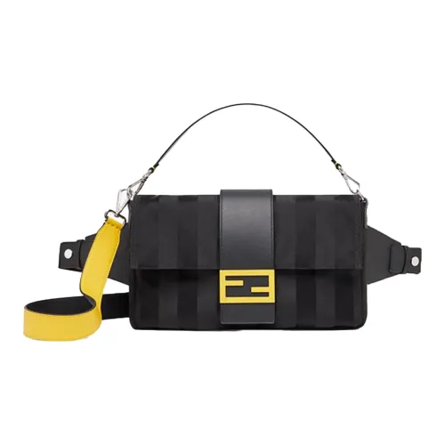 FENDI Baguette Нейлон с кожаными вставками Сумка через плечо Сумка Большая Мужская Черная