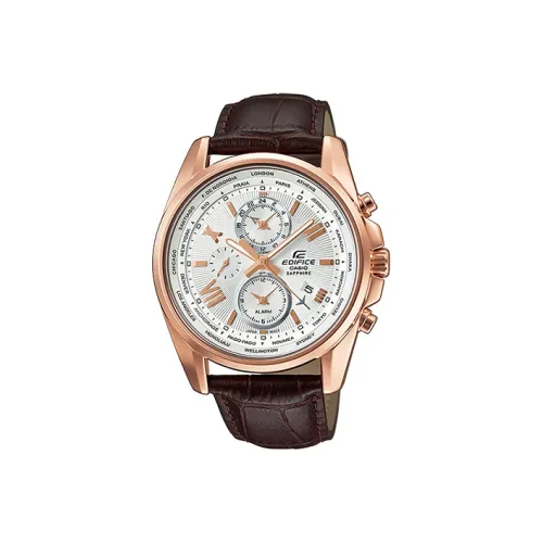 CASIO EDIFICE Кварцевый механизм натуральная кожа ремешок мужские часы серебристый циферблат