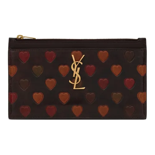 SAINT LAURENT Lambskin Clutch Women's Brown