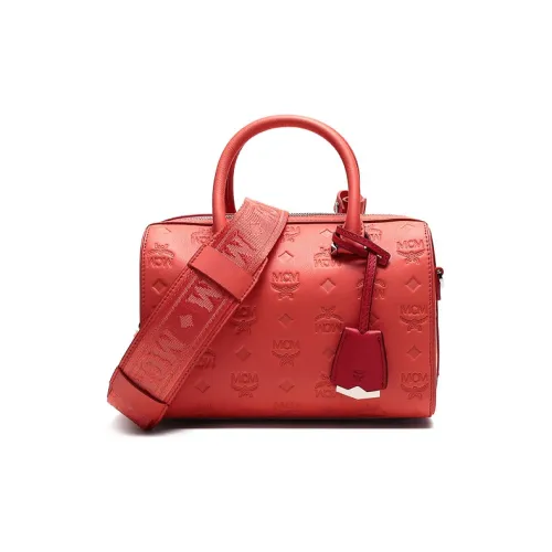 MCM Essential Visetos Origina Кожа Бостонская сумка Сумка Обычный Женский Конфетный Красный