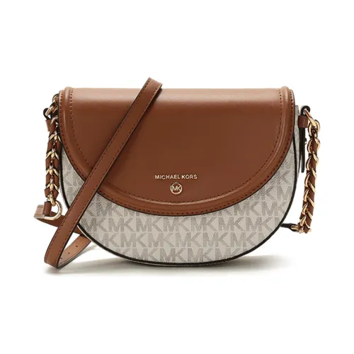 MICHAEL KORS Кожа Седло Сумка Плечевая Сумка Средняя Женская Коричневая и Ванильно-Белая