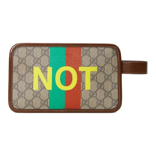 GUCCI Кожа Значок Косметичка Сумка для туалетных принадлежностей Клатч Унисекс Эбеновое дерево Коричневый