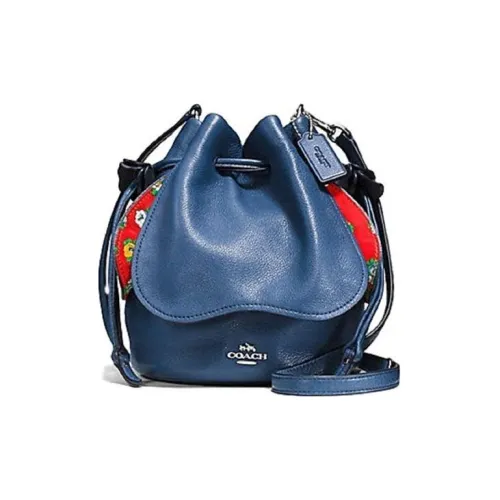COACH Лепесток Кожа Шнур Через плечо Сумка Сумка-ведро Маленькая Женская Синяя