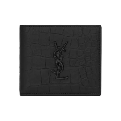SAINT LAURENT Cassandre Крокодиловый узор Коровья кожа Бифолд Кошелек Унисекс Черный