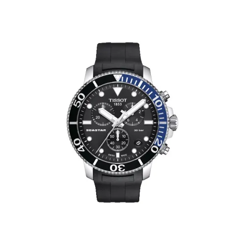 TISSOT Starfish Collection Кварцевый механизм Мужские часы Циферблат 45,5 мм Черный корпус Нержавеющая сталь Резиновый ремешок