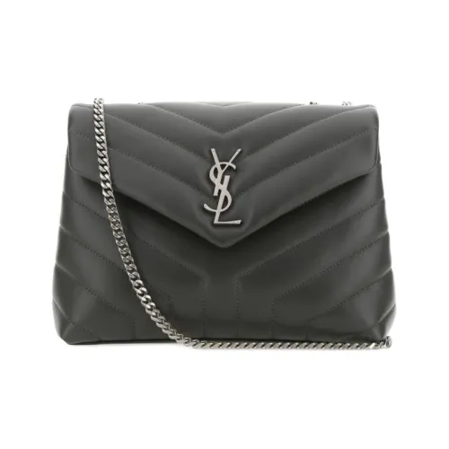 SAINT LAURENT LOULOU Корова Кожа Цепь Сумка через плечо Сумка Женская Серый Белый