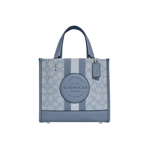 COACH Dempsey Ткань с коровьей кожей Тоут Сумка Сумка для покупок Сумка через плечо Маленькая Женская Мраморно-синий
