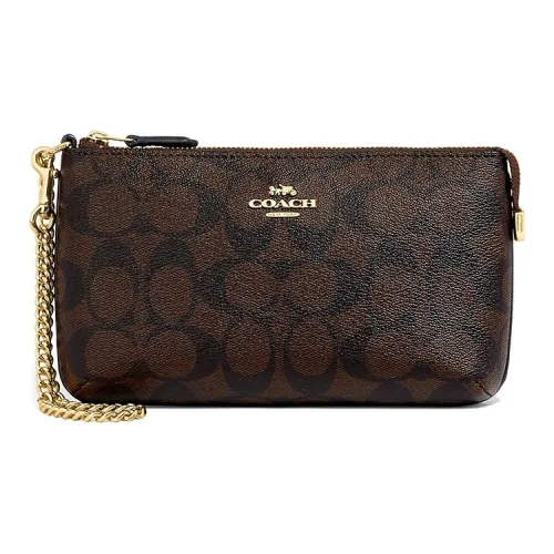 COACH Wristlet Холст с кожей PVC Маленькая сумочка сумка с цепочкой сумка через плечо маленькая женская коричневый