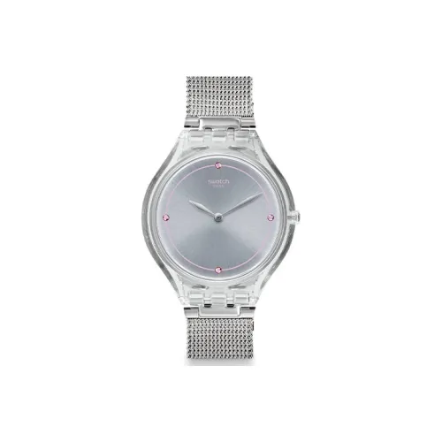 SWATCH SKINSTONES Коллекция Кварцевый механизм Женские часы 41,8 мм Серебристый циферблат Пластиковый корпус Часы Металлический ремешок