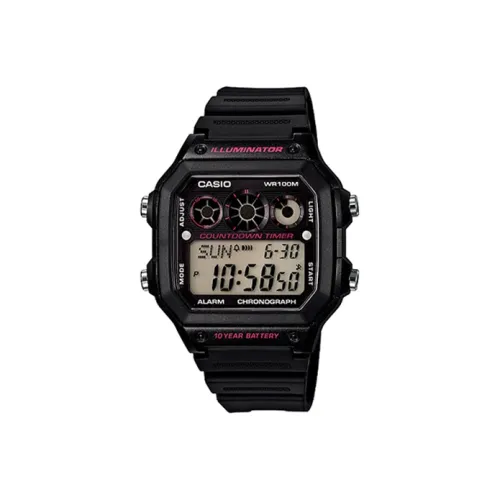 CASIO YOUTH Collection Кварцевый механизм Блок Смольный ремешок Часы Мужские Черный циферблат