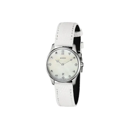 GUCCI G Timeless Collection Women's Watch Кварцевый механизм Кожаный ремешок Белый циферблат