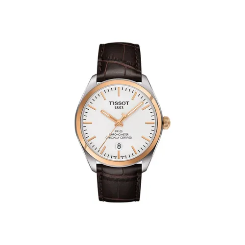 TISSOT PR100 Collection Кварцевый механизм Мужские часы Часы 39 мм Белый циферблат Корпус из нержавеющей стали Кожаный ремешок